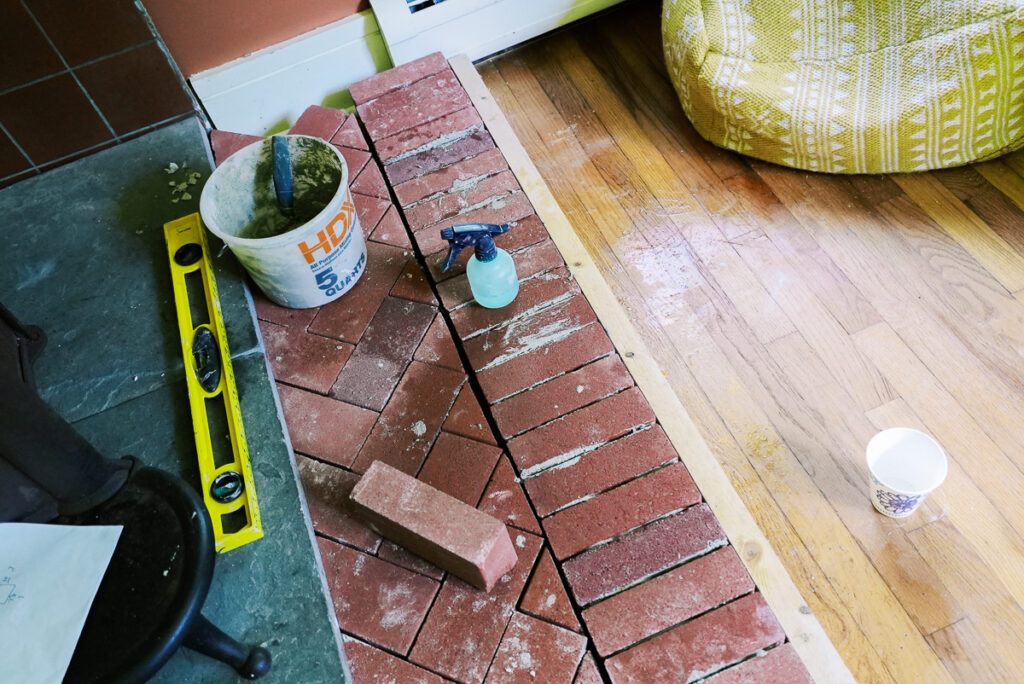 How to build a brick hearth for a wood stove - If Only April